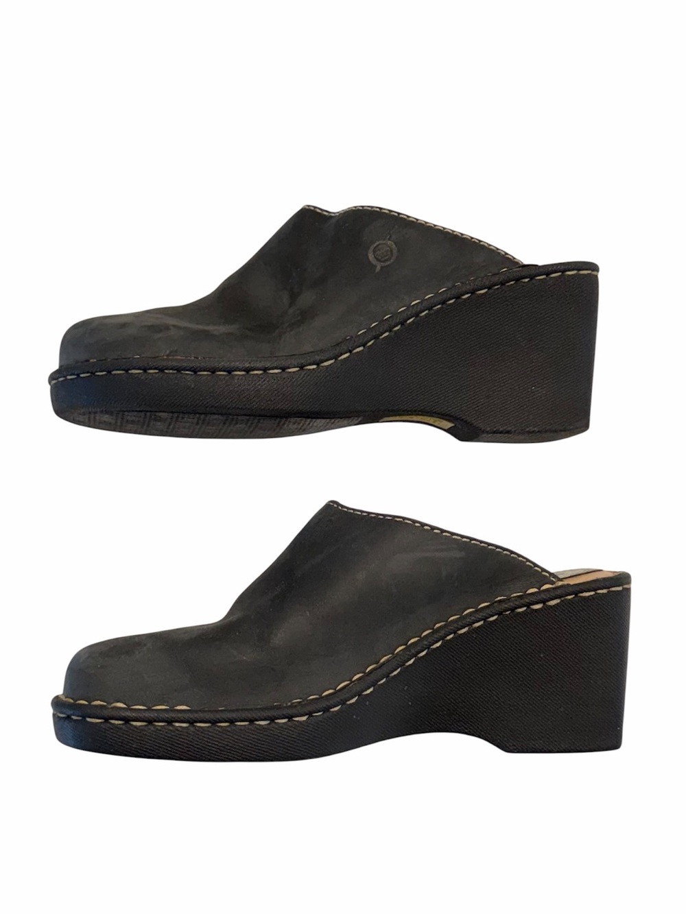 Born Black Leather Slip-On Wedge Clogs - Size: 7 - Picture 7 of 9